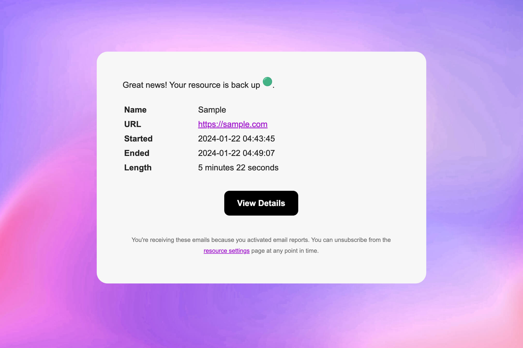 Screenshot der E-Mail-Benachrichtigungsfunktion