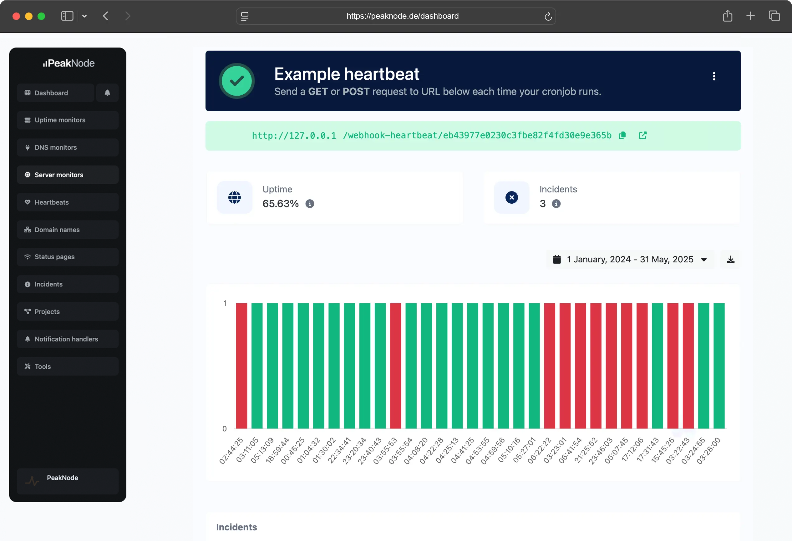 Screenshot der Heartbeat-Ansicht