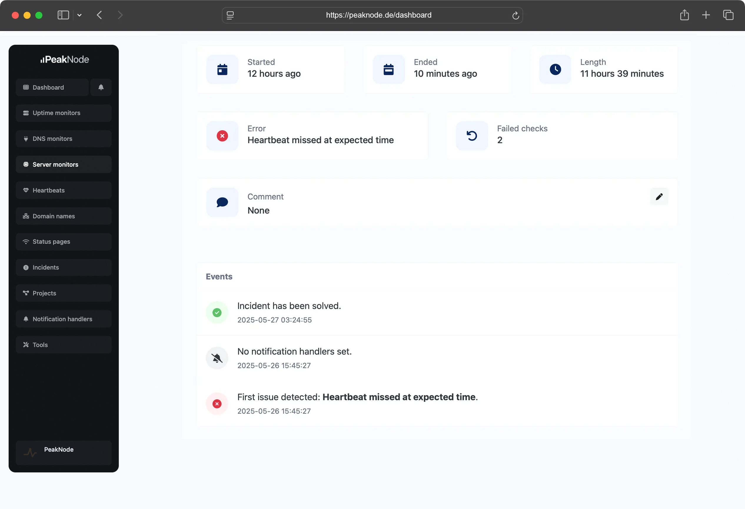 Screenshot der Vorfall-Übersicht (Incidents)