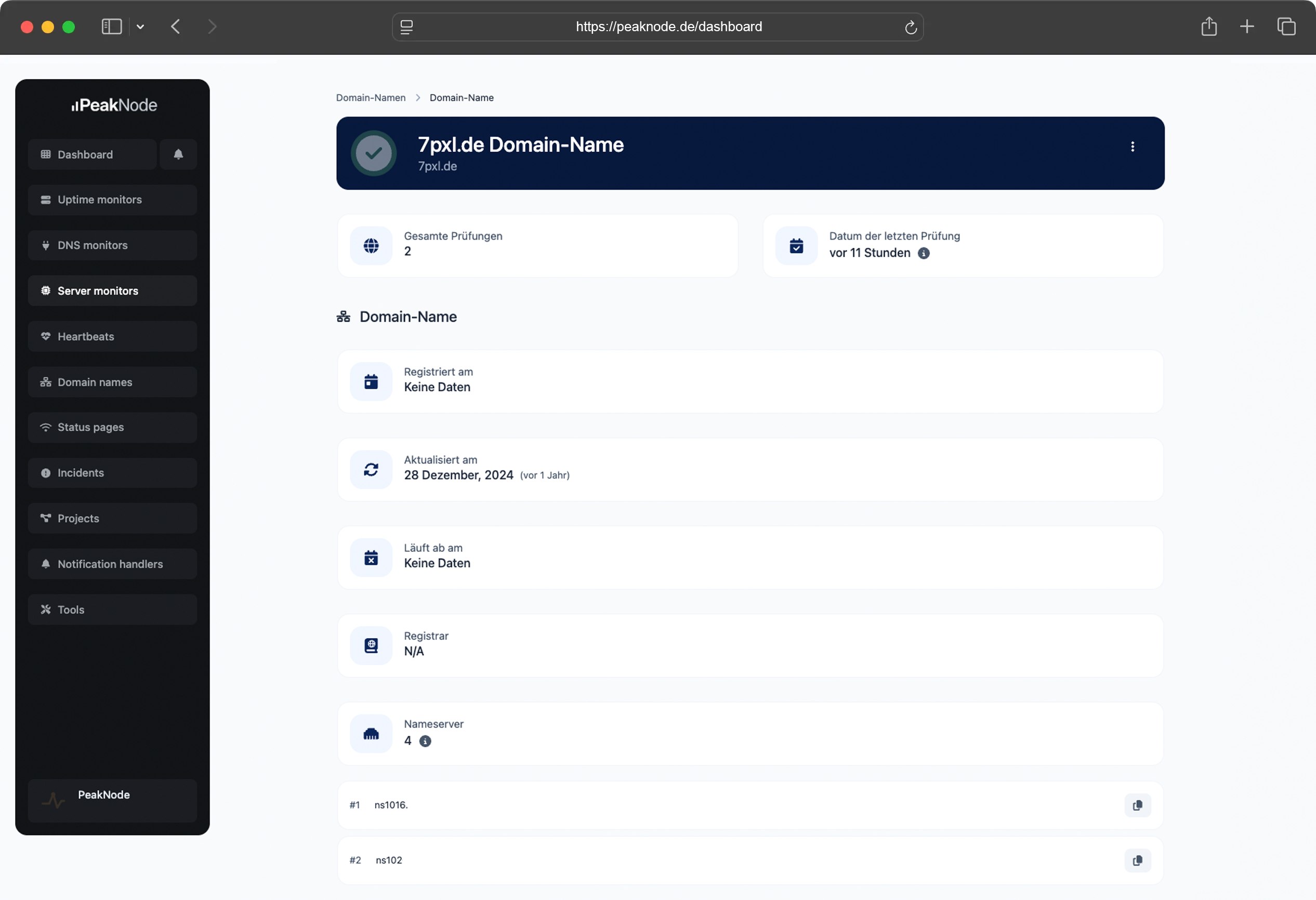 Screenshot der Domain-Namen-Übersicht